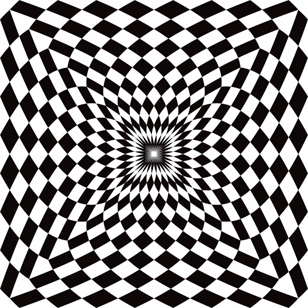 Op-art alkotás, fekete-fehér geometriai kép