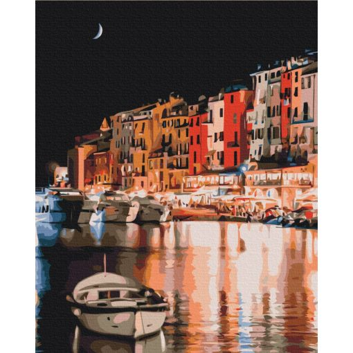 számfestő kép - olasz falu éjjel