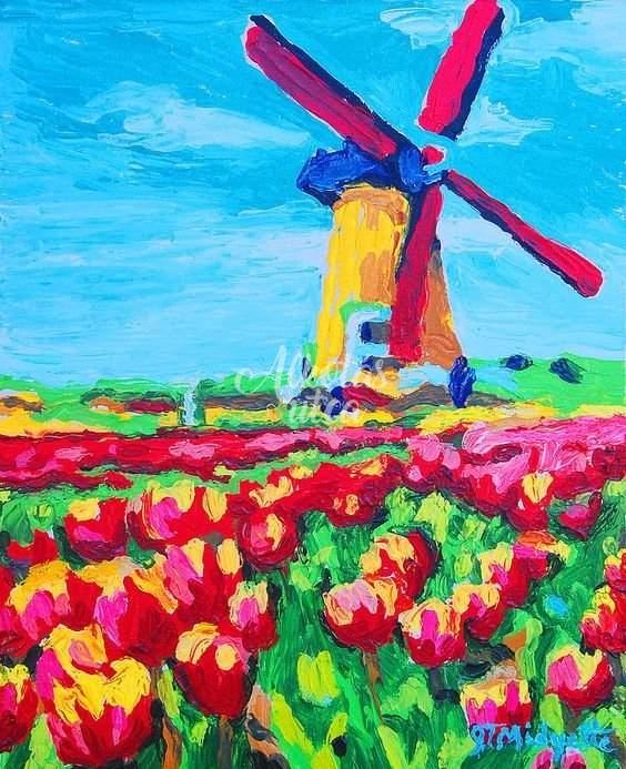 Windmill and tulips